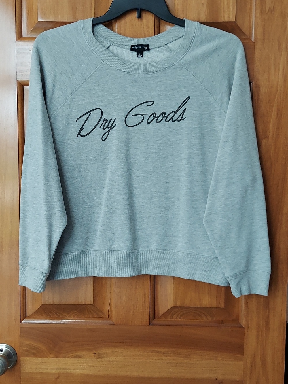 - Originality Women's "Dry Goods" Gray Crewneck Oversized Sweatshirt, Size Large